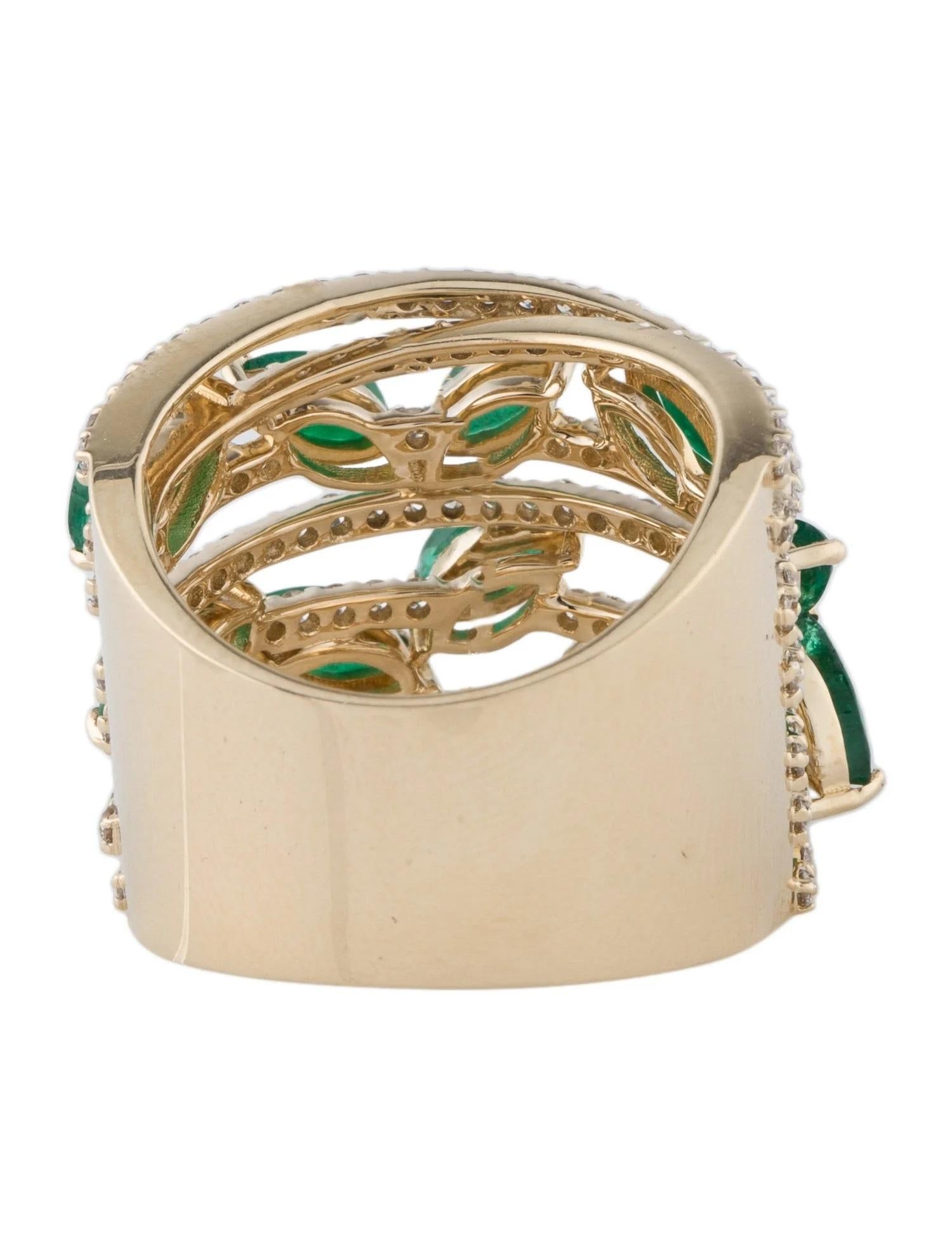 Marquise Cut 14K Yellow Gold Emerald & Diamond Band, Size 6.5, Marquise Brilliant Emerald For Sale