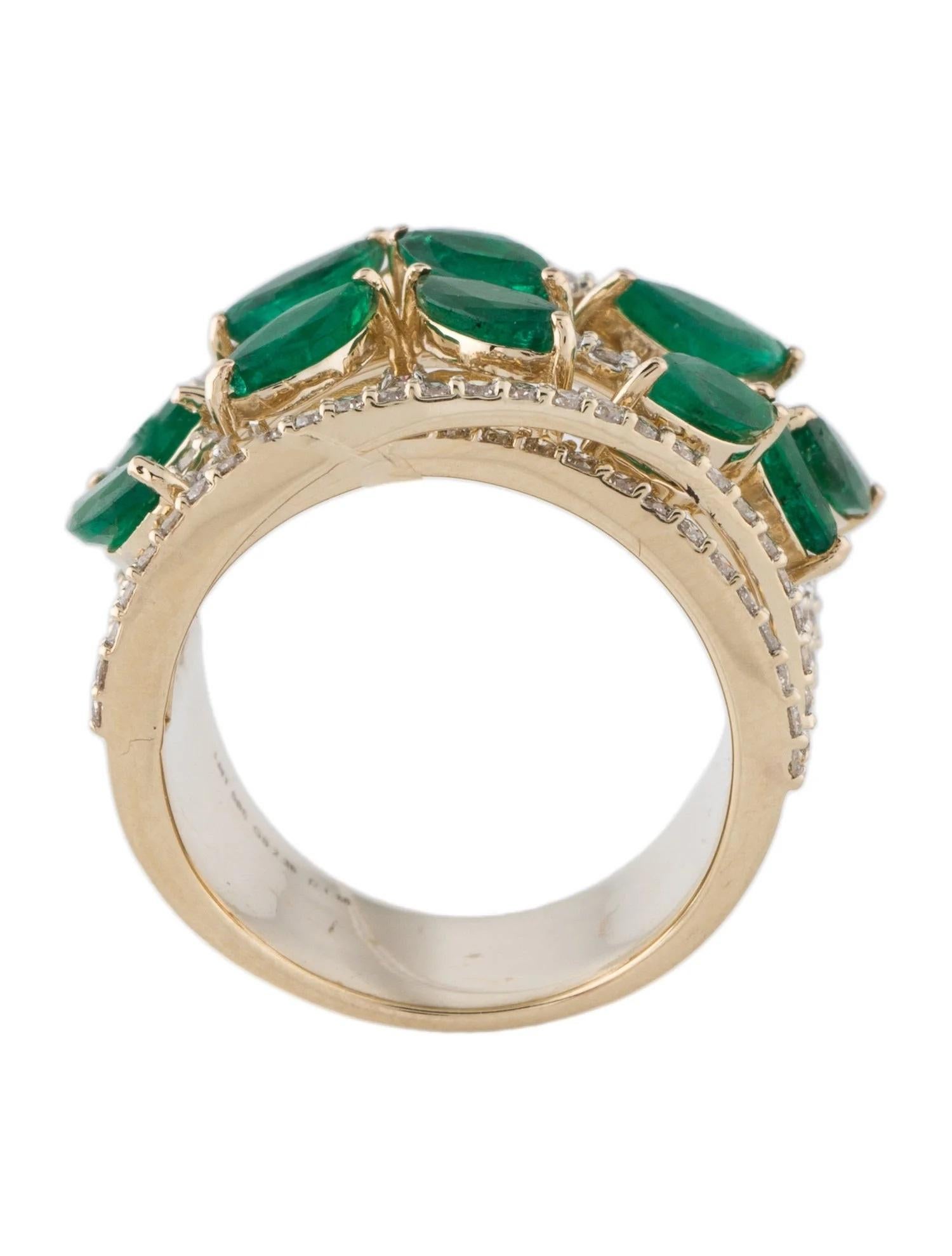 14K Yellow Gold Emerald & Diamond Band, Size 6.5, Marquise Brilliant Emerald In New Condition For Sale In Holtsville, NY