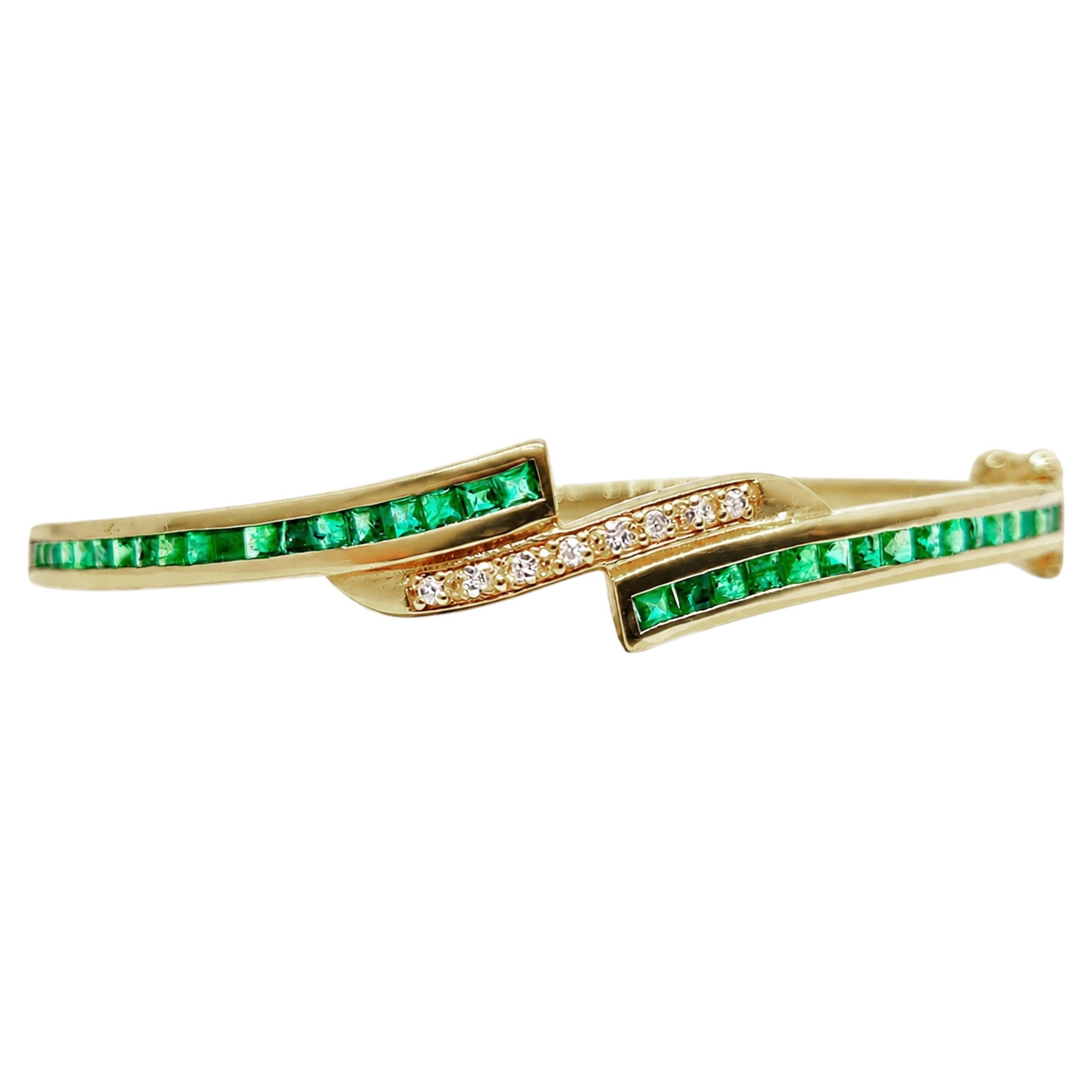 14K Yellow Gold Emerald Diamond Bangle Bracelet H VS Diamond Bangle UnisexBangle