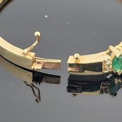 14K Yellow Gold Emerald & Diamond Bangle Bracelet, Marquise Emeralds, 7.5" Oval