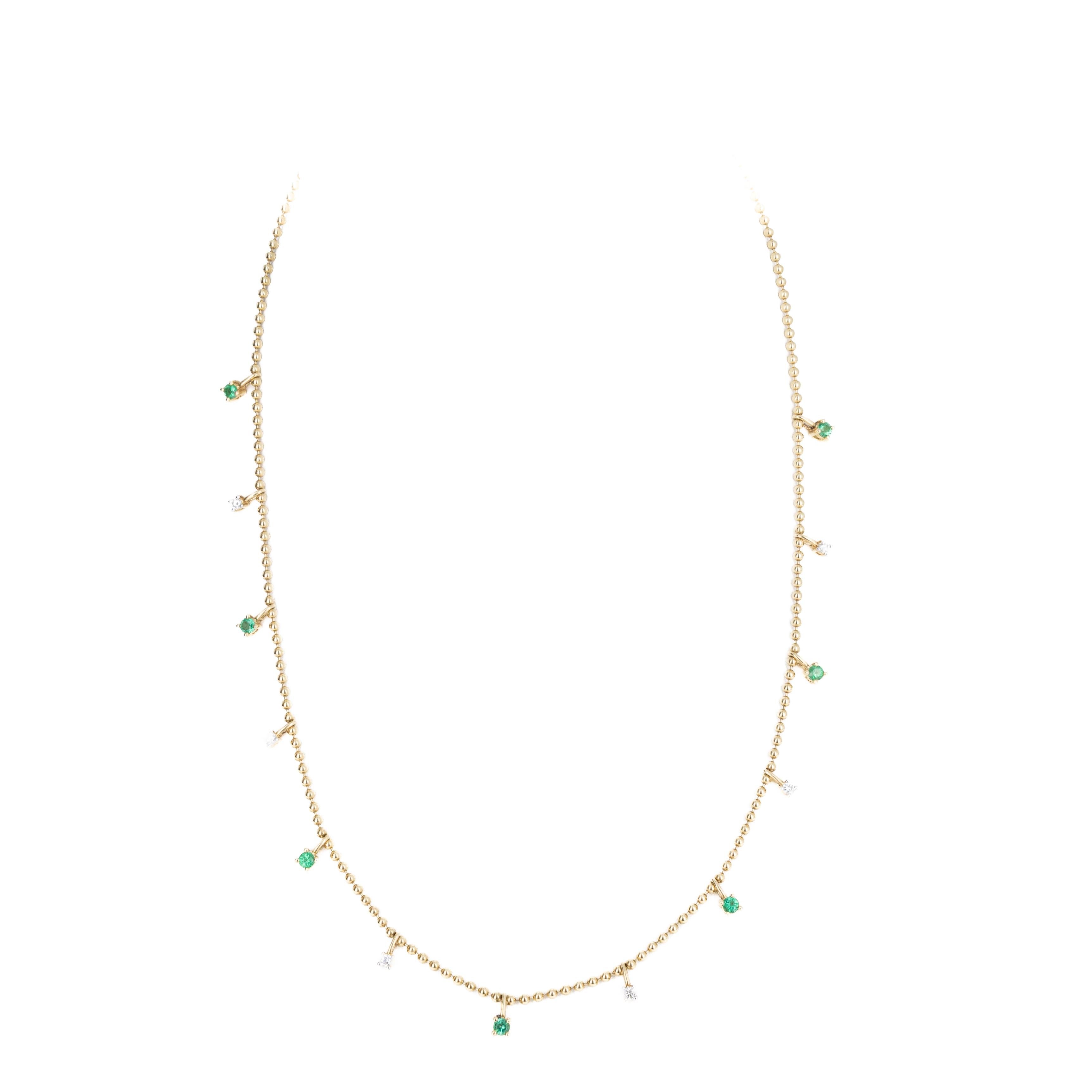 Collier en or jaune 14K à perles d'émeraudes et de diamants Pour femmes en vente