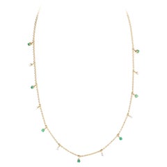 14K Yellow Gold Emerald Diamond Bead Necklace