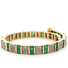 14k Yellow Gold Emerald & Diamond Bracelet Ca. 1980