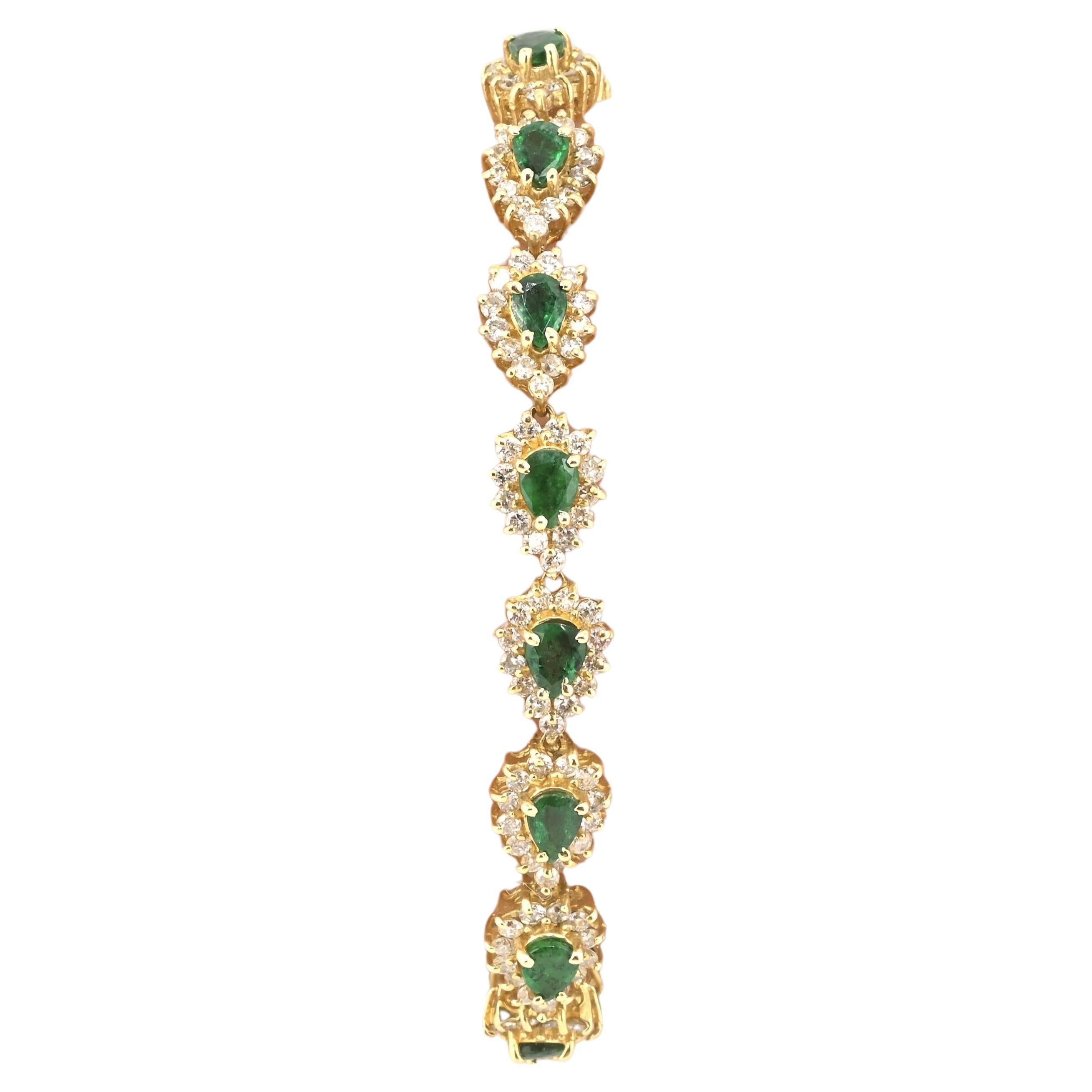 Bracelet en or jaune 14K avec émeraudes et diamants • 16.44g • 2.2-2.5ct Emeraudes Bon état - En vente à Media, PA