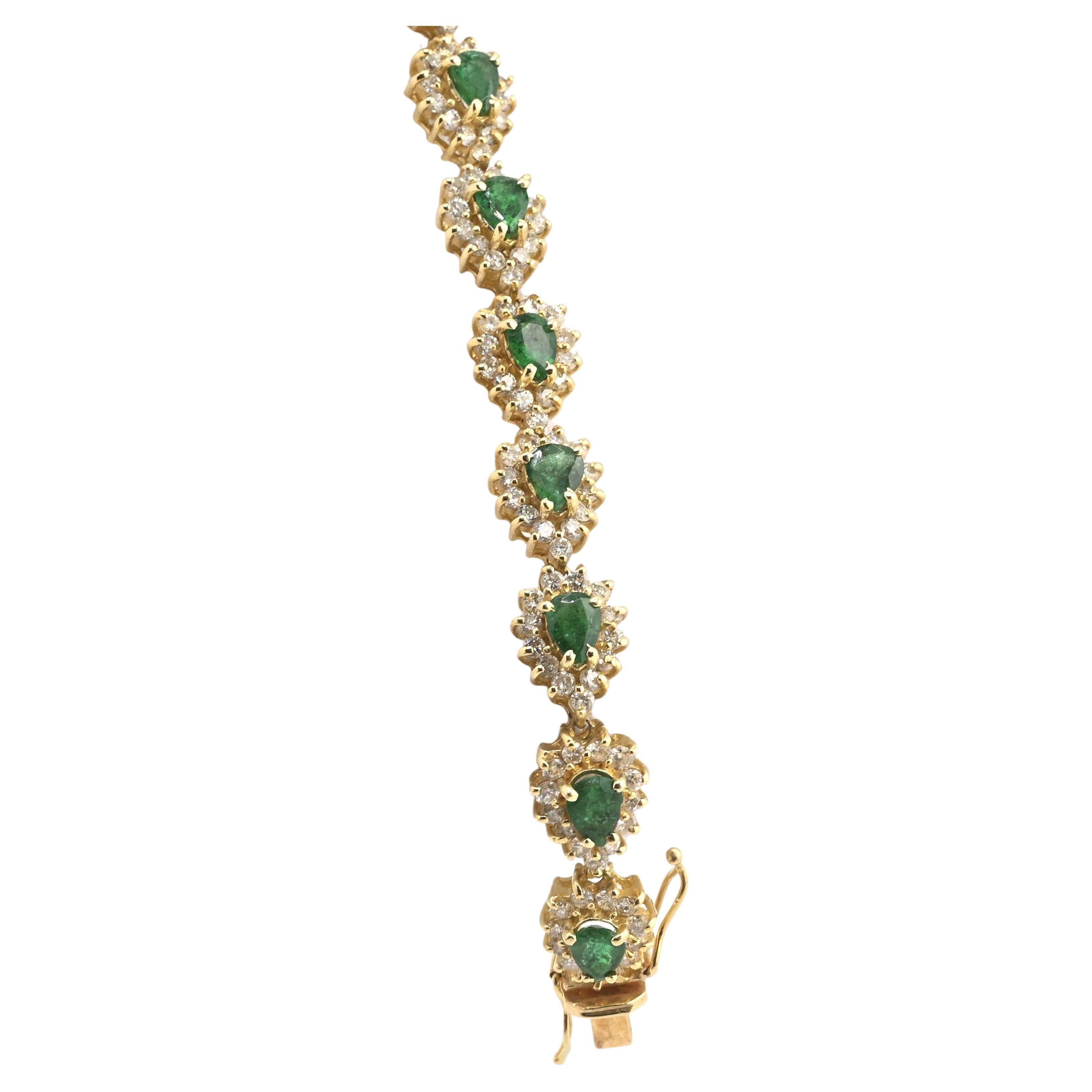 Bracelet en or jaune 14K avec émeraudes et diamants • 16.44g • 2.2-2.5ct Emeraudes en vente