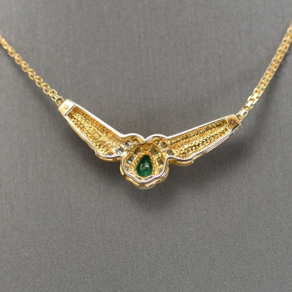 14K Yellow Gold Emerald & Diamond Chain Necklace, 8.9gr For Sale 2