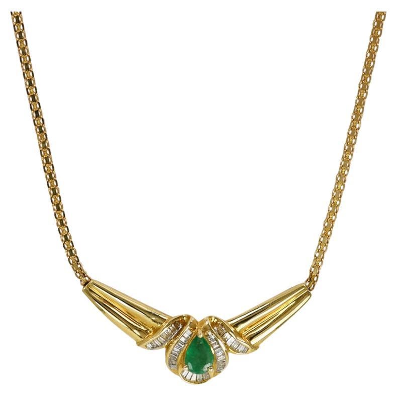 14K Yellow Gold Emerald & Diamond Chain Necklace, 8.9gr For Sale