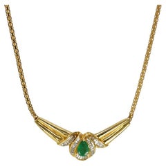 Vintage 14K Yellow Gold Emerald & Diamond Chain Necklace, 8.9gr