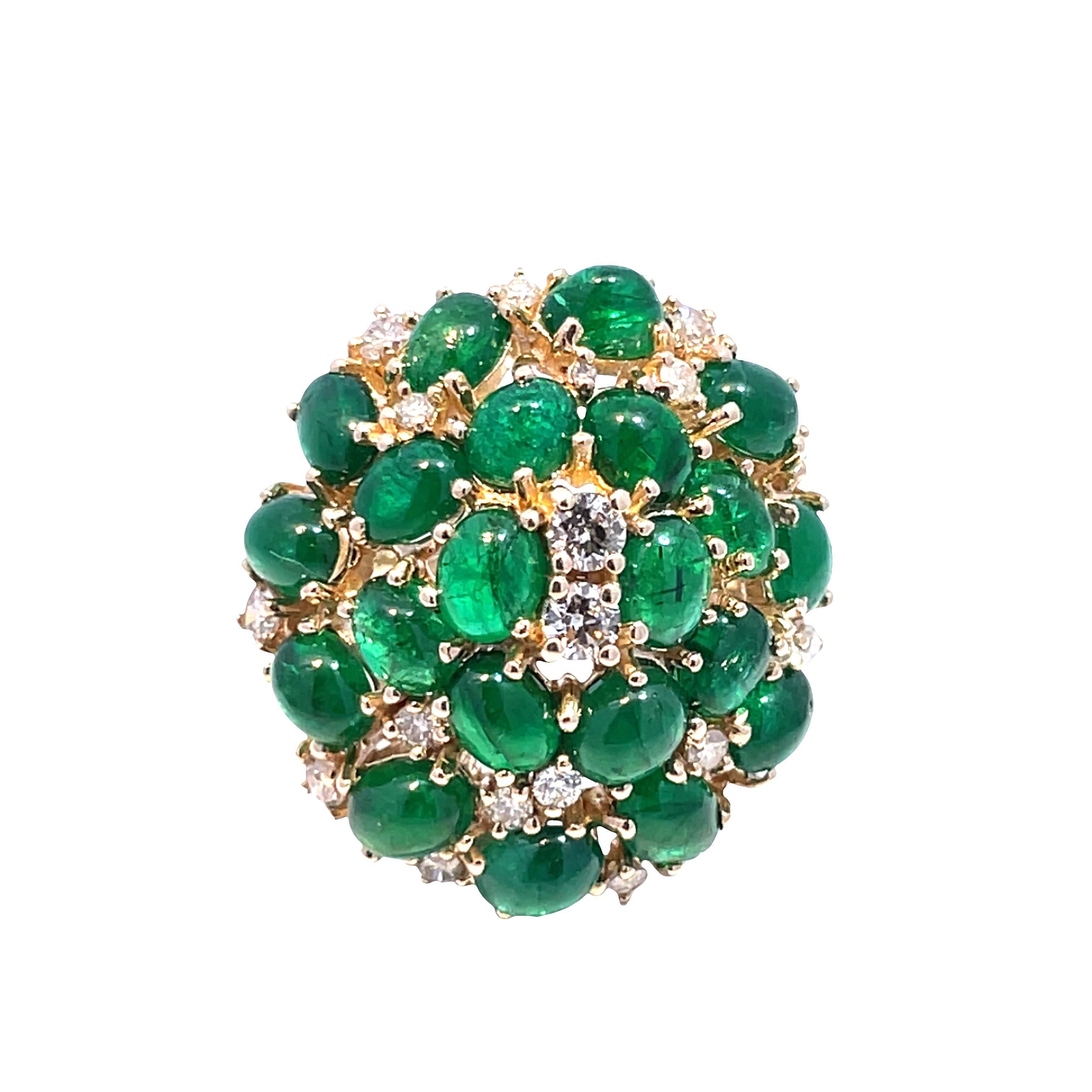 14k Yellow Gold Emerald 
Diamond Cluster Ring