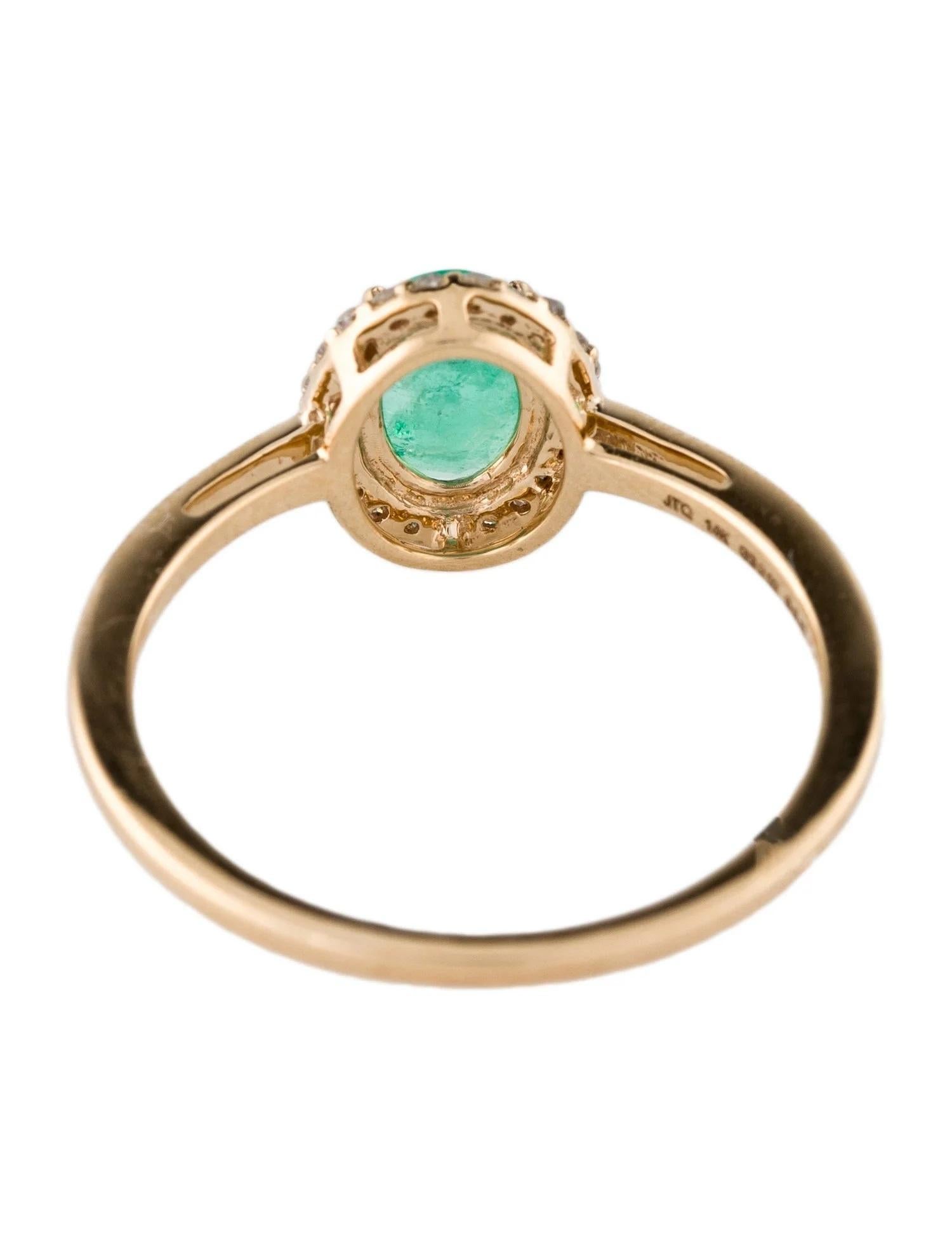 Emerald Cut 14K Yellow Gold Emerald & Diamond Cocktail Ring Featuring 0.63ct Oval Emerald, S For Sale