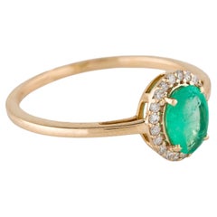 14K Yellow Gold Emerald & Diamond Cocktail Ring Featuring 0.63ct Oval Emerald, S