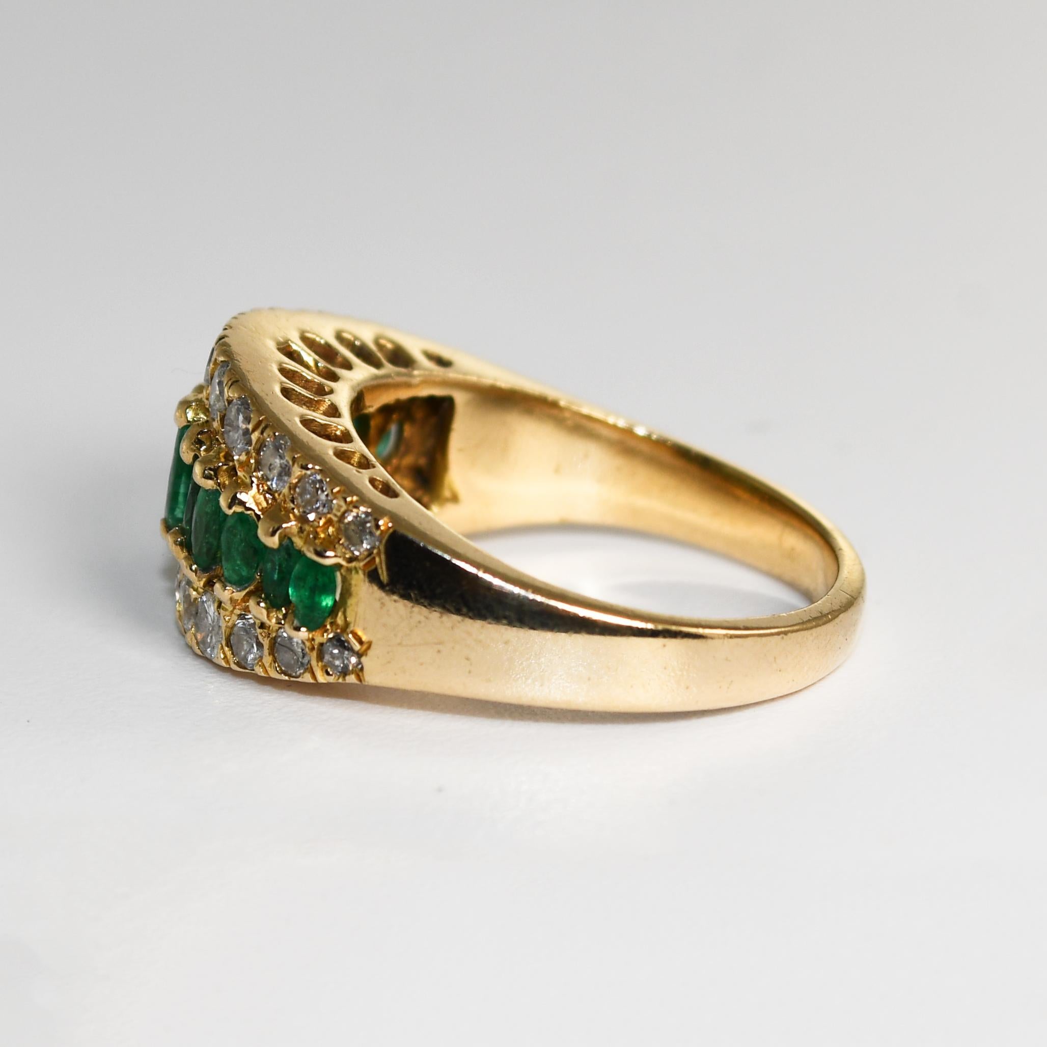 da uomo o donna Anello Cocktail con smeraldo e diamante in oro giallo 14K