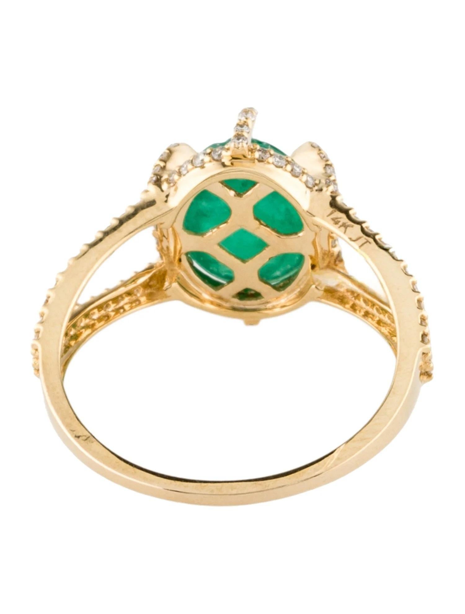 Oval Cut 14K Yellow Gold Emerald & Diamond Cocktail Ring, Size 7  Carved & Oval Emerald