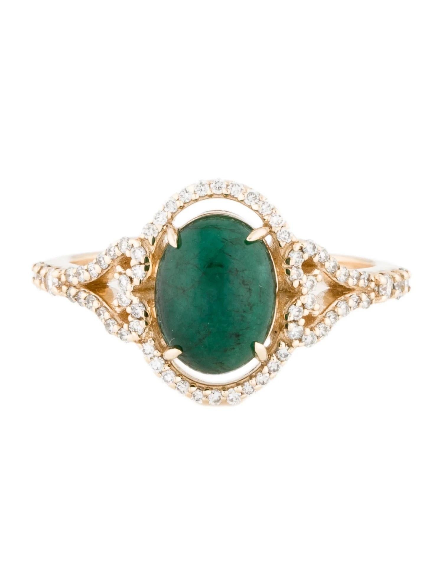 Artist 14K Yellow Gold Emerald & Diamond Cocktail Ring, Size 7 For Sale