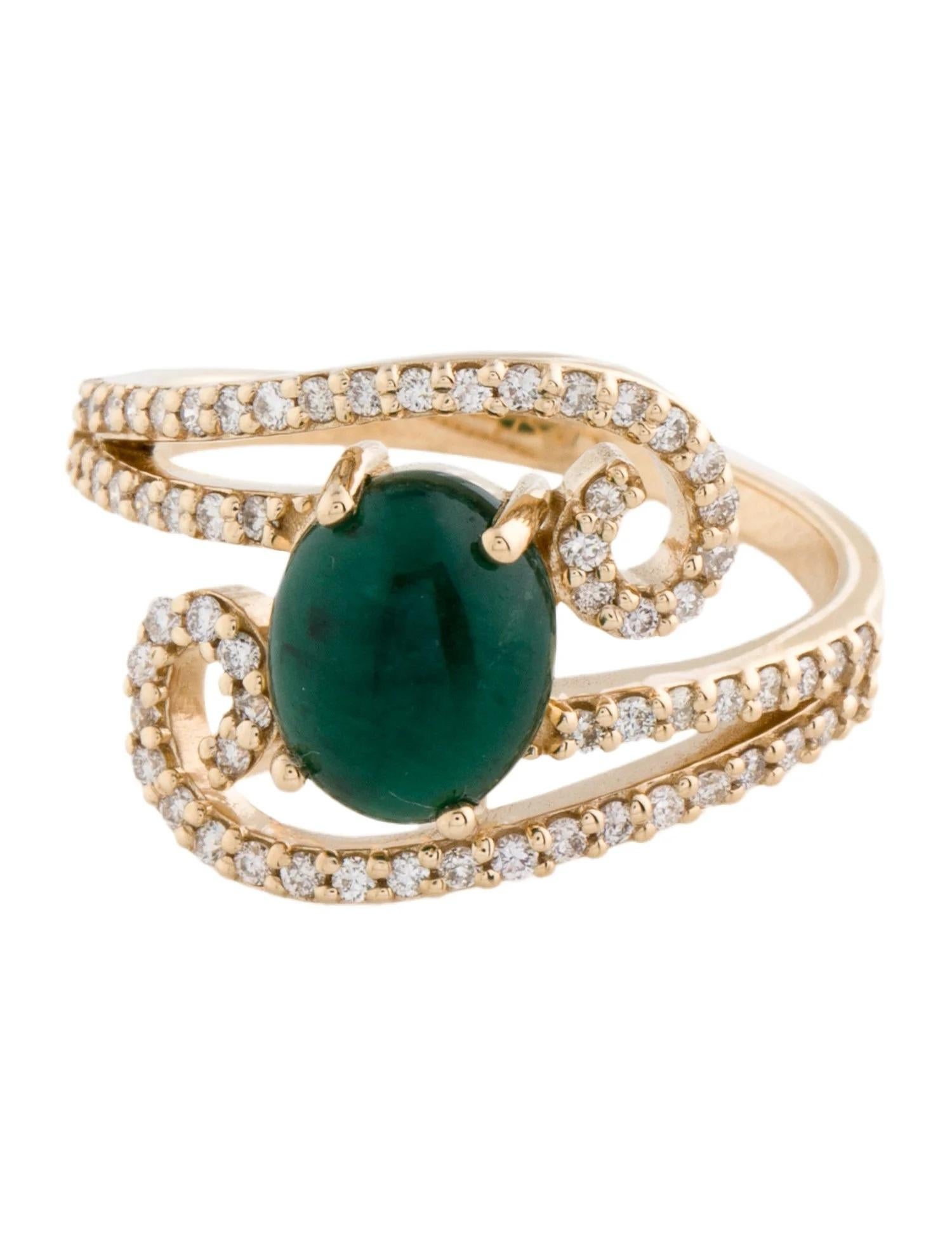 Artist 14K Yellow Gold Emerald & Diamond Cocktail Ring, Size 7 For Sale