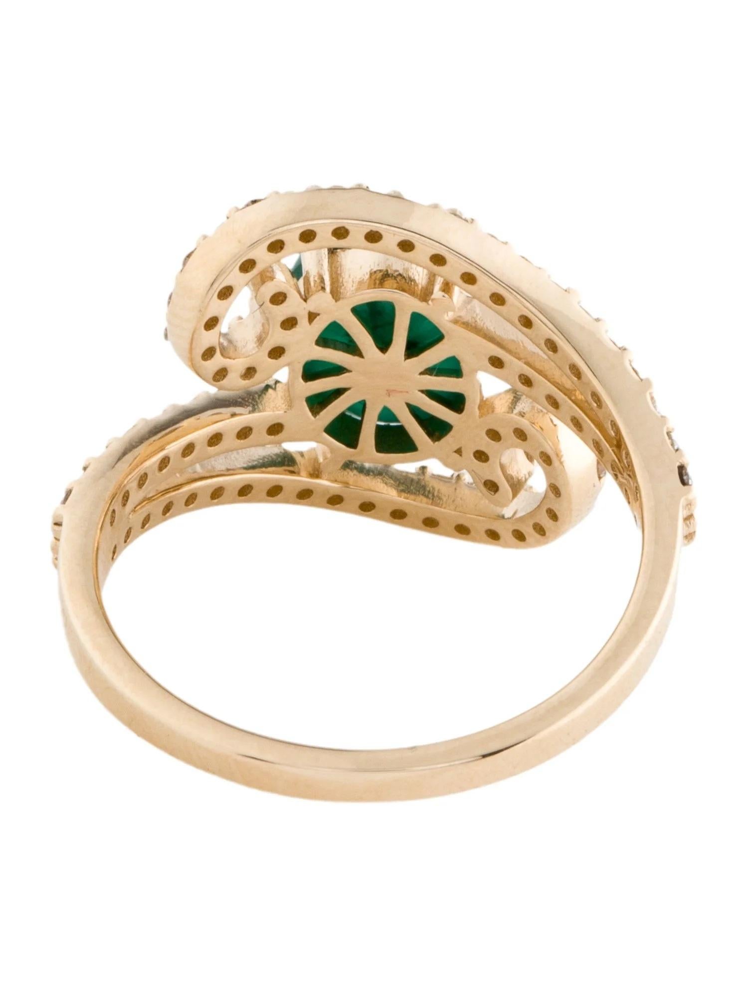 Emerald Cut 14K Yellow Gold Emerald & Diamond Cocktail Ring, Size 7 For Sale