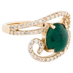 Anillo de cóctel de oro amarillo de 14 quilates con esmeralda y diamantes, talla 7