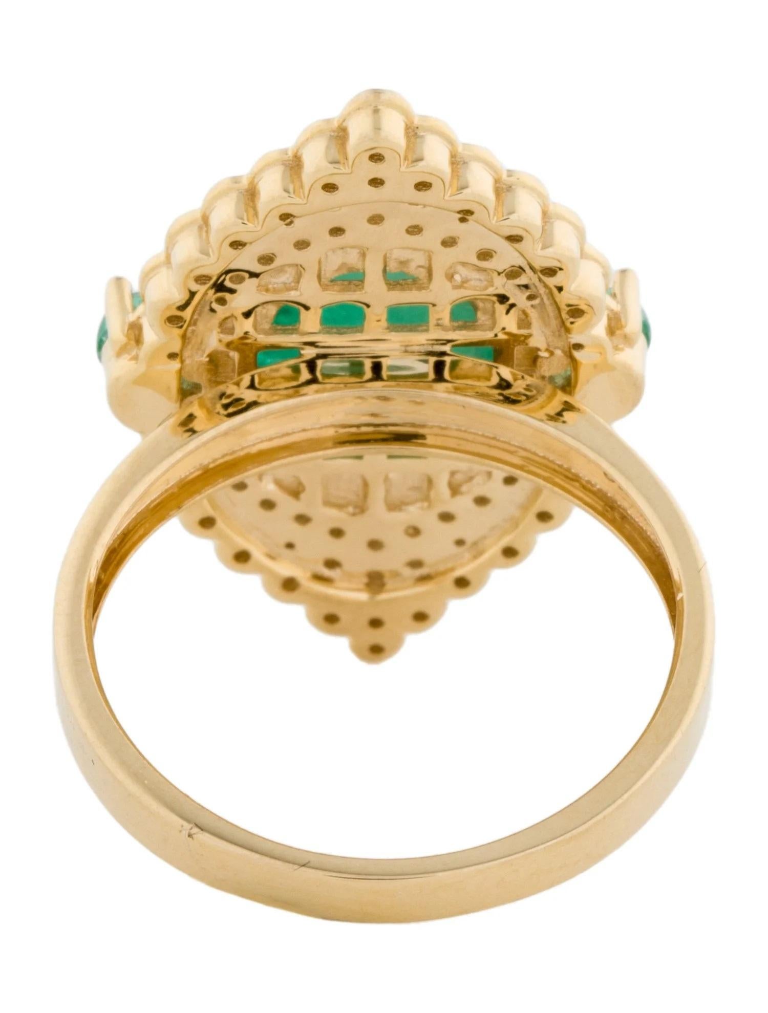 14K Gelbgold Smaragd & Diamant Cocktail-Ring Größe 7  Runde Smaragd-Cabochons (Smaragdschliff) im Angebot