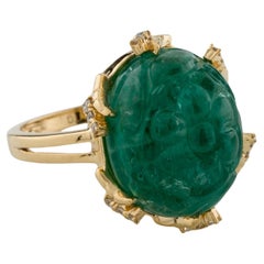 Anillo de cóctel de oro amarillo de 14 quilates con esmeralda y diamantes, talla 7,25  Cabujón, Tallado