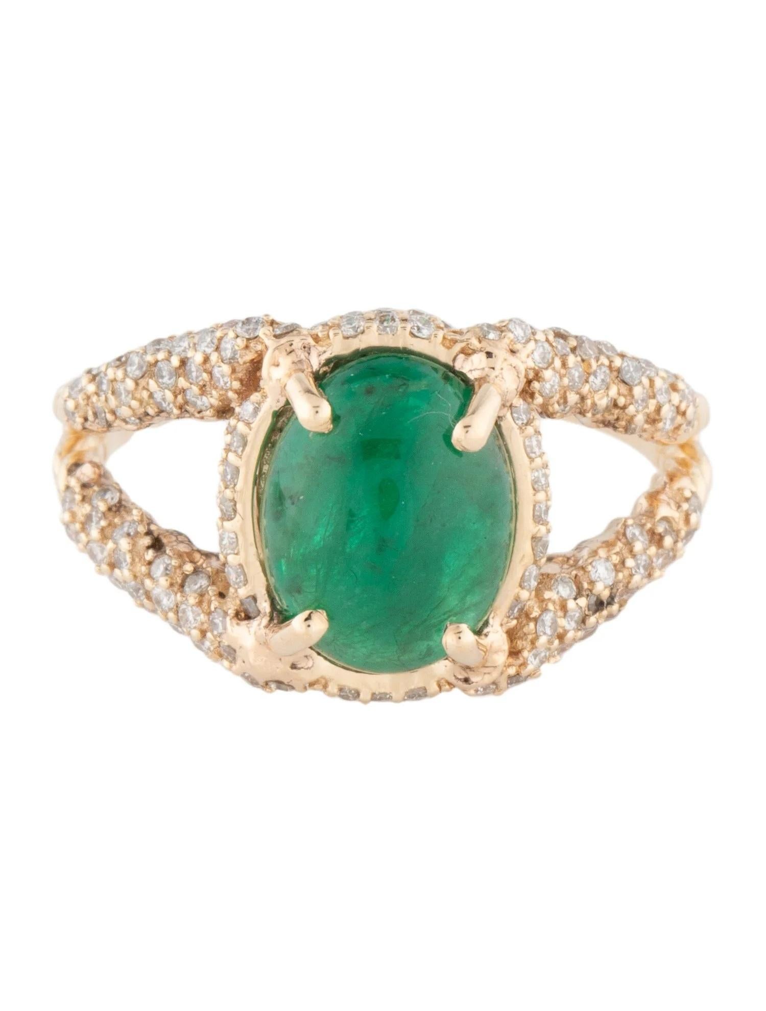 Artist 14K Yellow Gold Emerald & Diamond Cocktail Ring, Size 7.25 For Sale