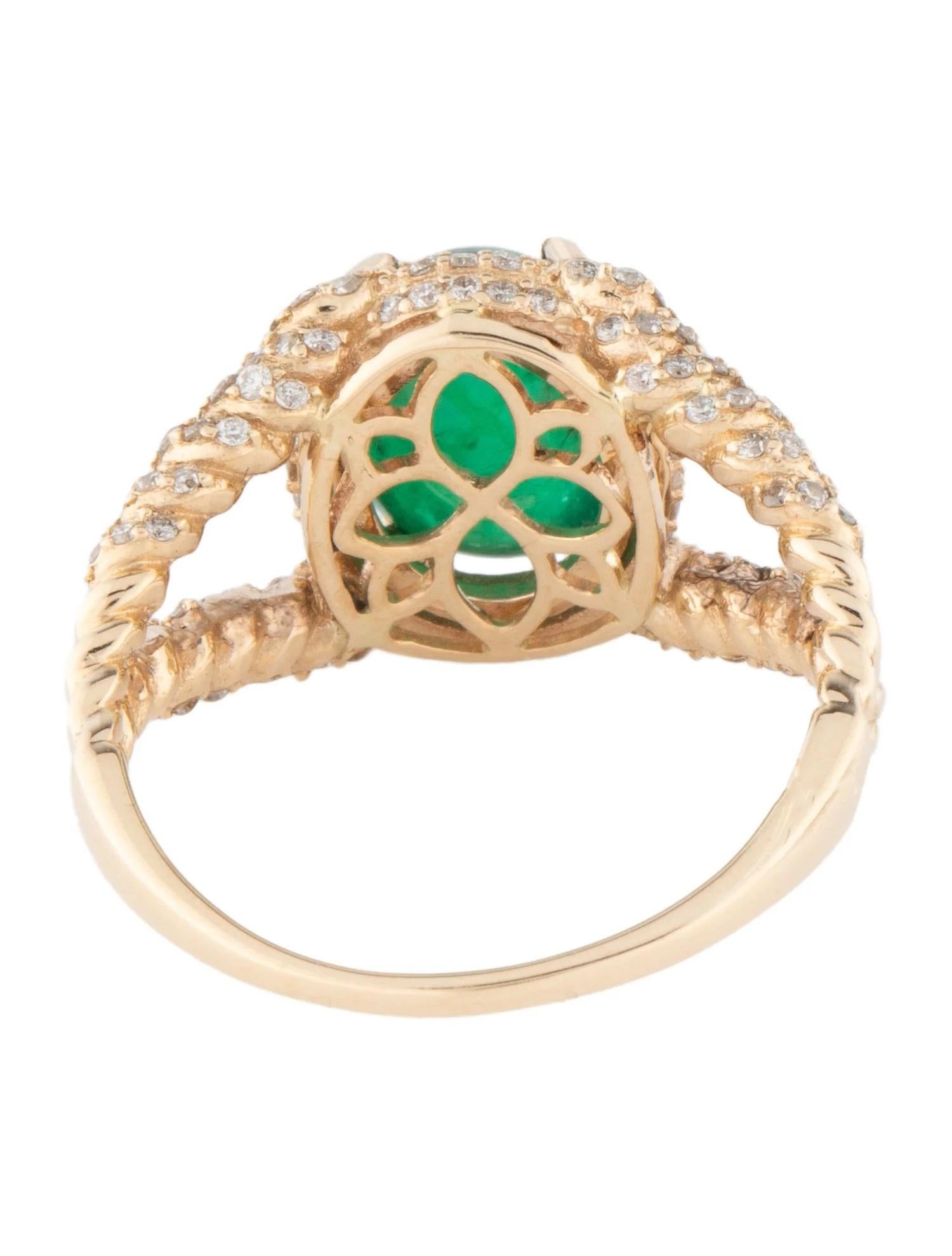 Emerald Cut 14K Yellow Gold Emerald & Diamond Cocktail Ring, Size 7.25 For Sale