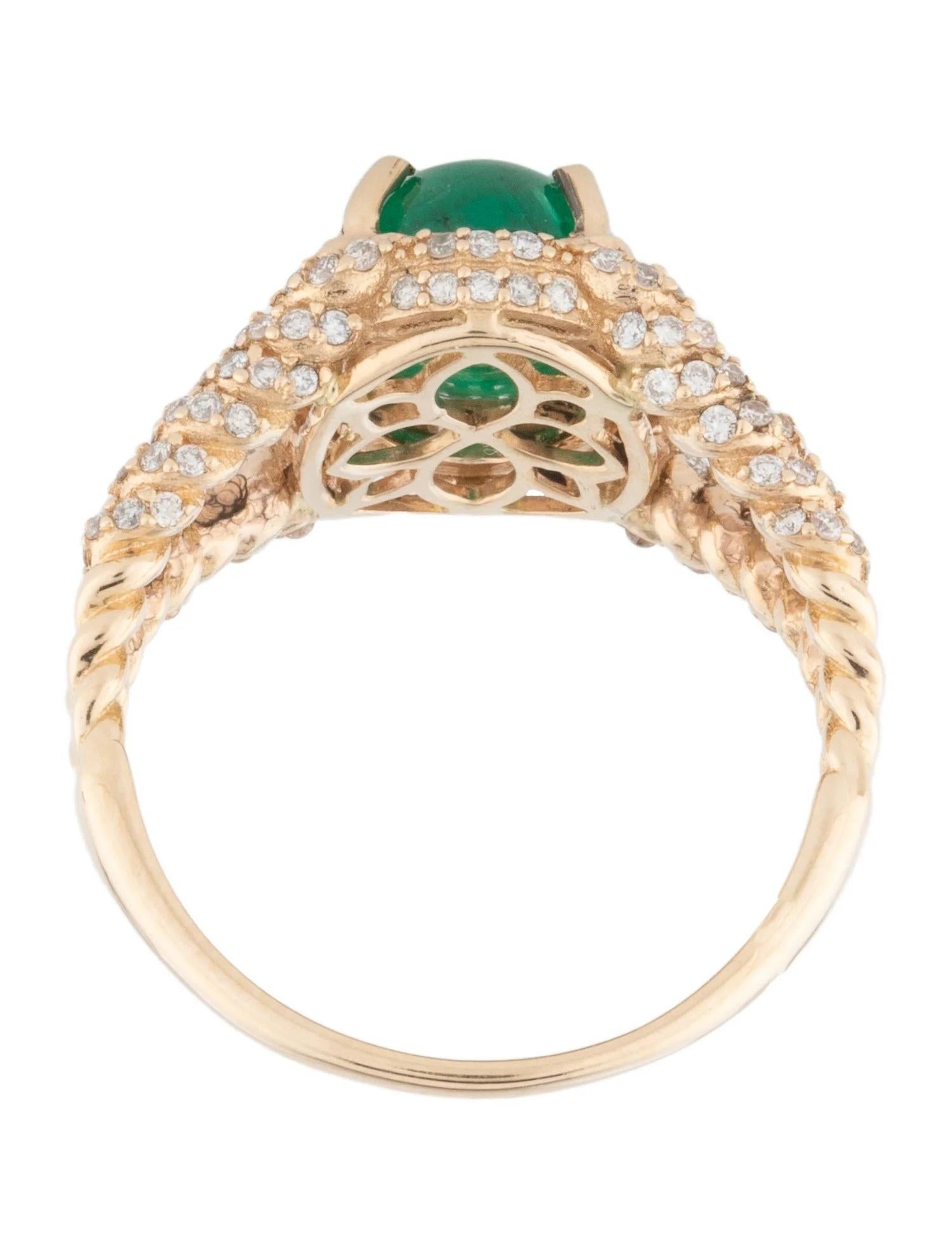 14K Yellow Gold Emerald & Diamond Cocktail Ring, Size 7.25 In New Condition For Sale In Holtsville, NY