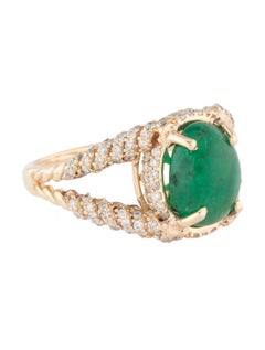 14K Yellow Gold Emerald & Diamond Cocktail Ring, Size 7.25
