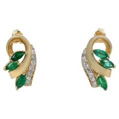 14K Yellow Gold Emerald Diamond Earrings, 5.4g