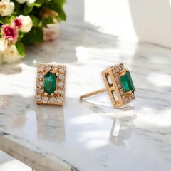 Autumn  14K Yellow Gold Emerald & Diamond Earrings  .95 CT Emerald Cut