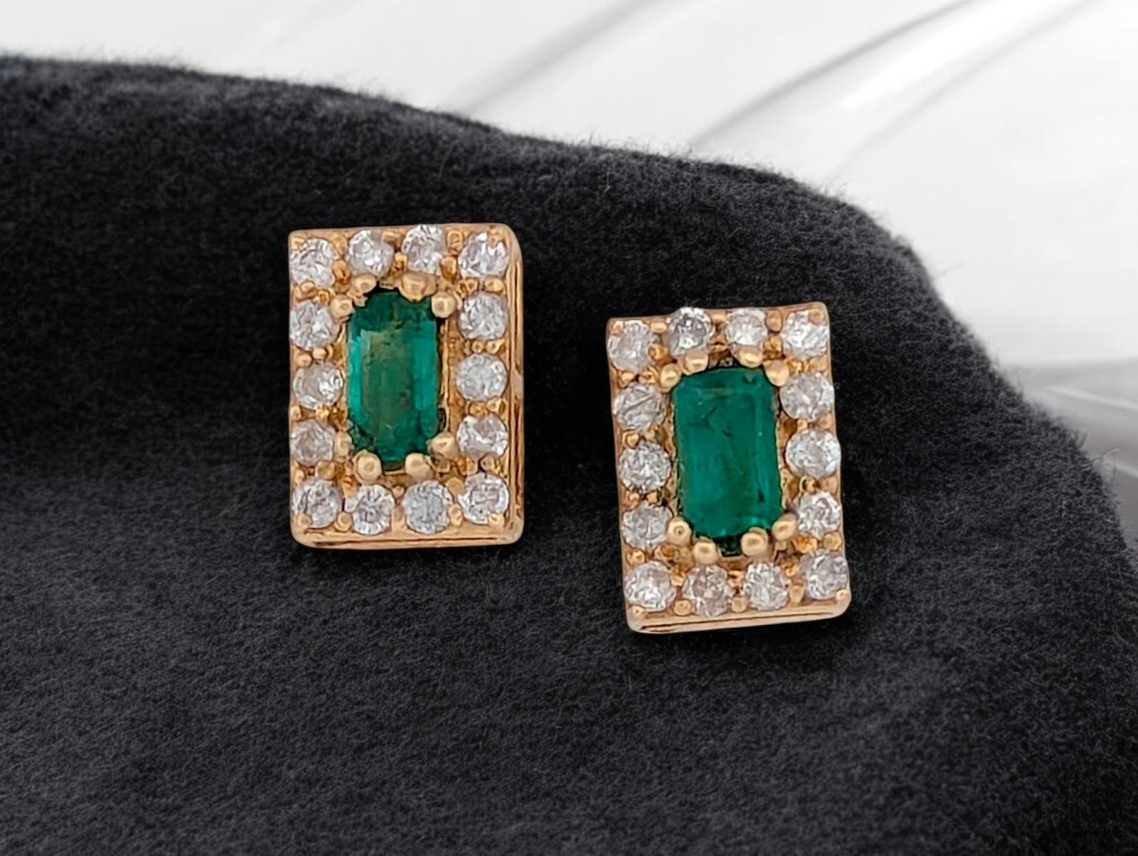 Autumn  14K Yellow Gold Emerald & Diamond Earrings  .95 CT Emerald Cut In New Condition For Sale In Greeneville, TN