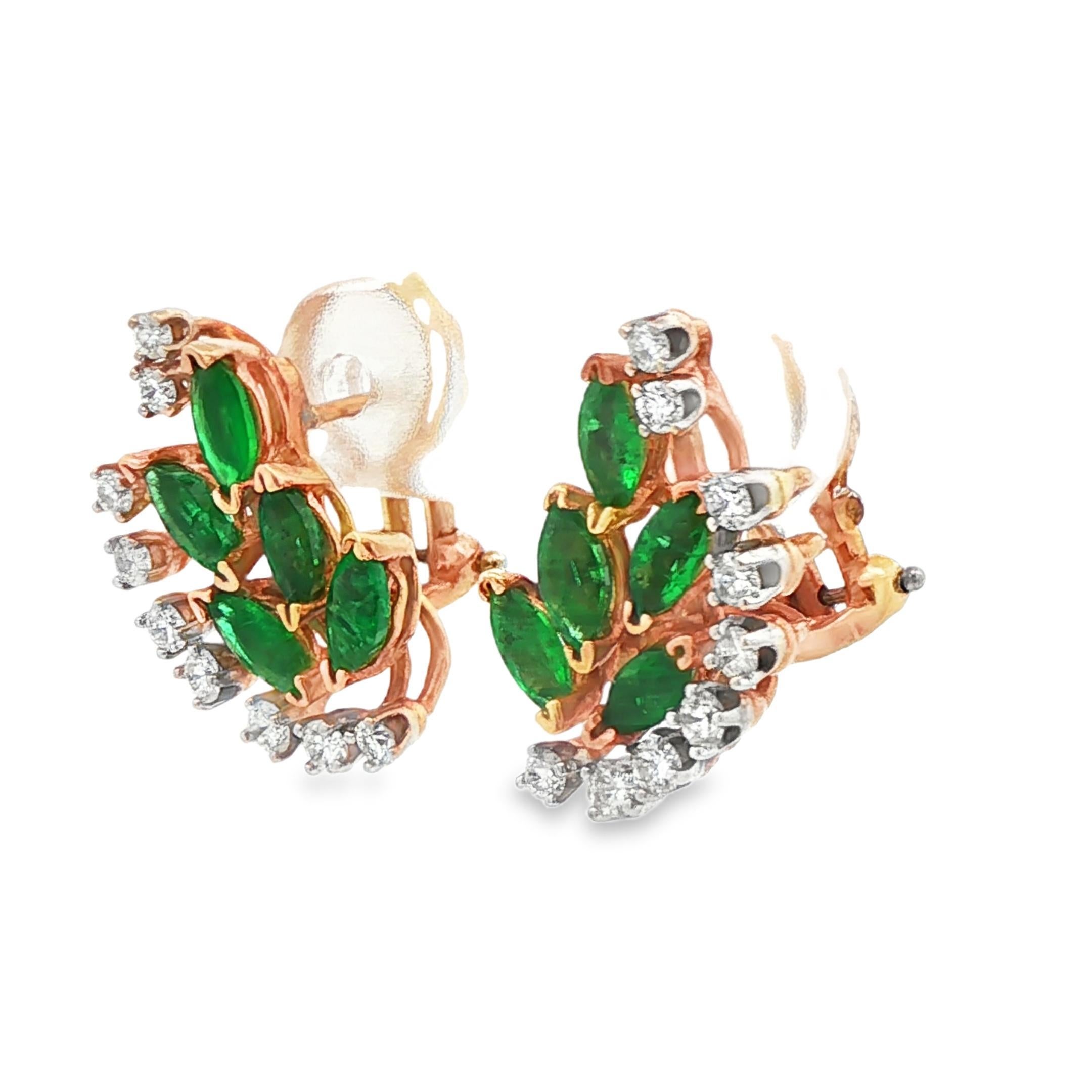 De las mujeres 14k Yellow Gold Emerald & Diamond Flower Earrings en venta
