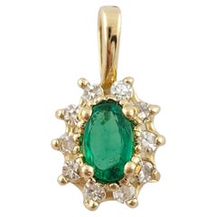 14K Yellow Gold Emerald Diamond Pendant #15920