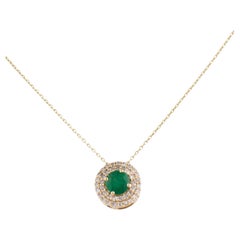 14K Yellow Gold Emerald 
Diamond Pendant Necklace  0.40 Carat Round Brilliant