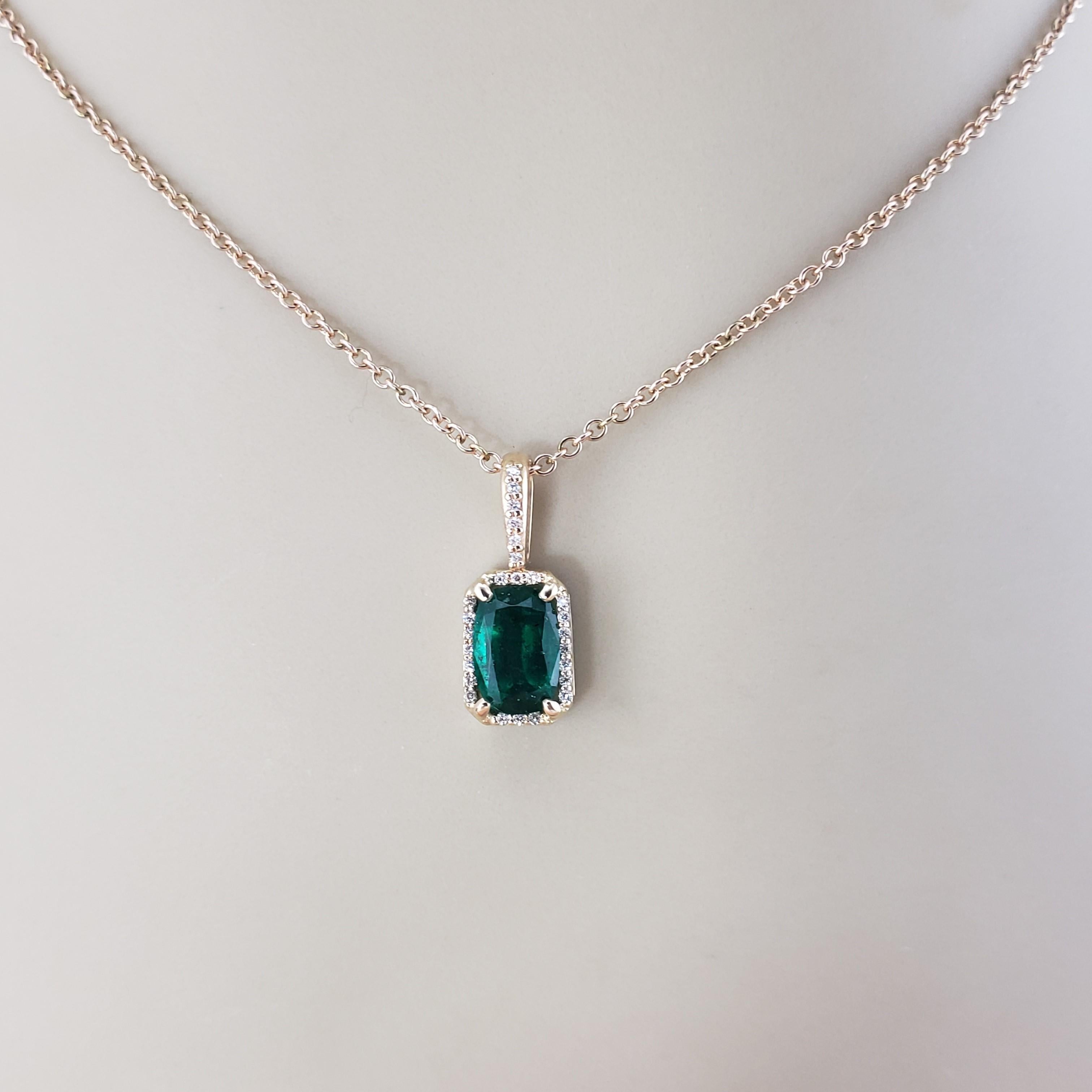 14K Yellow Gold Emerald & Diamond Pendant Necklace #15606 JAGi Certified 3