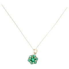 14K Yellow Gold Emerald 
Diamond Pendant Necklace Featuring 0.87ct Emerald and