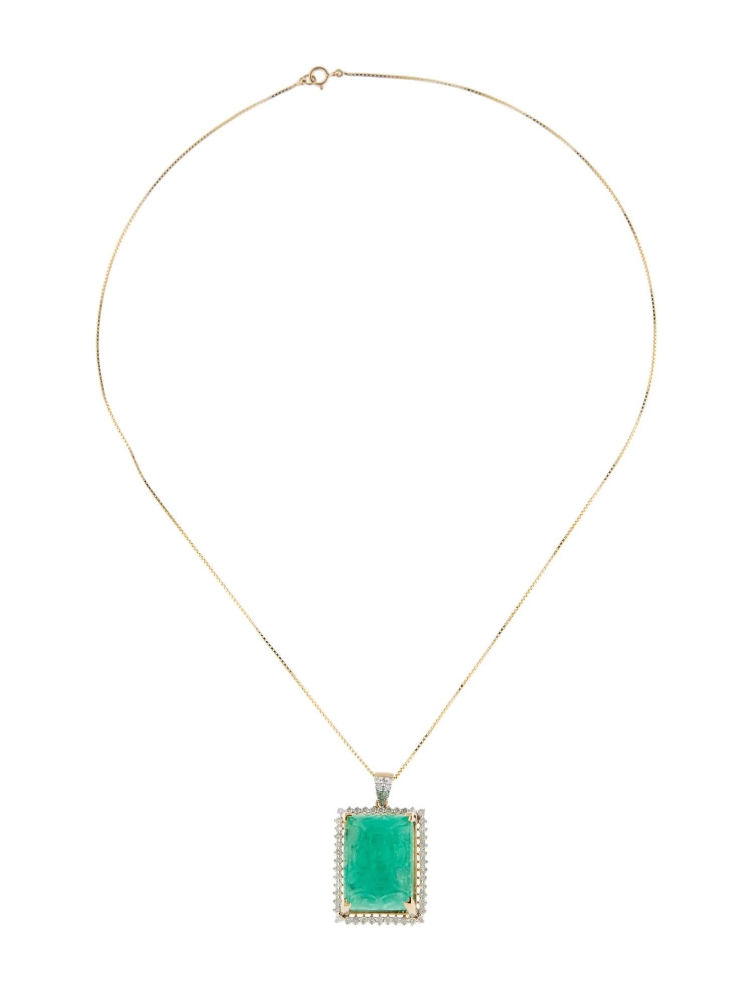 Artist 14K Yellow Gold Emerald & Diamond Pendant Necklace For Sale
