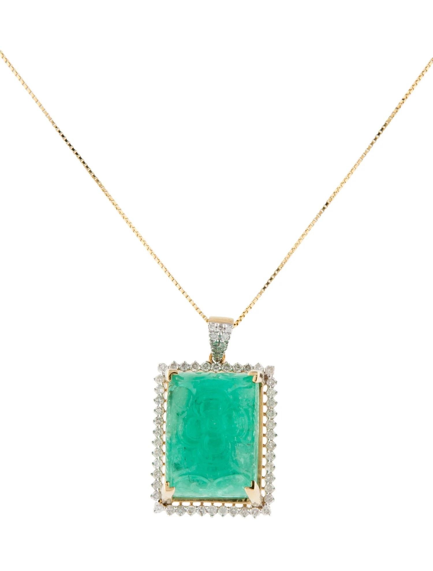 Emerald Cut 14K Yellow Gold Emerald & Diamond Pendant Necklace For Sale
