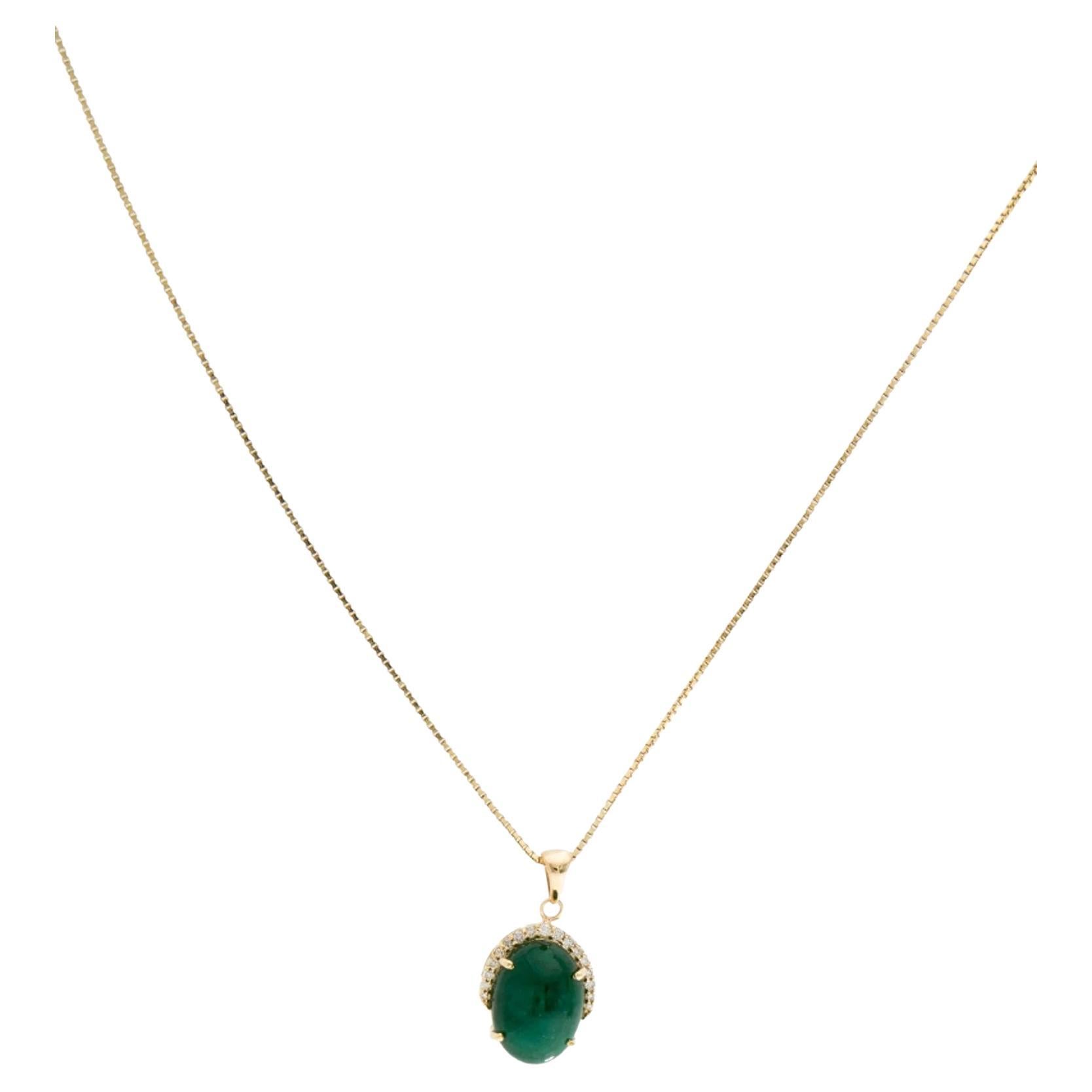 14K Yellow Gold Emerald & Diamond Pendant Necklace