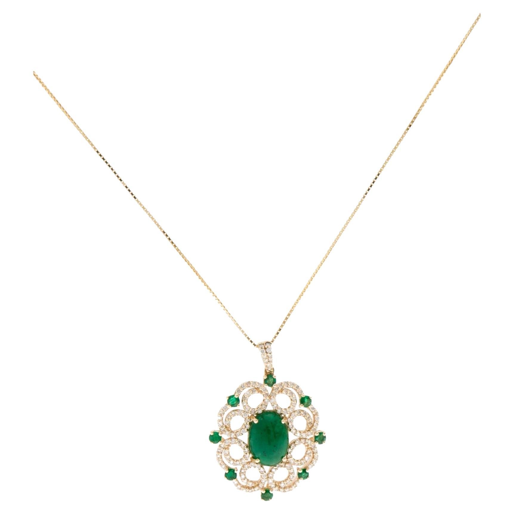 14K Yellow Gold Emerald & Diamond Pendant Necklace  Round Brilliant Emerald