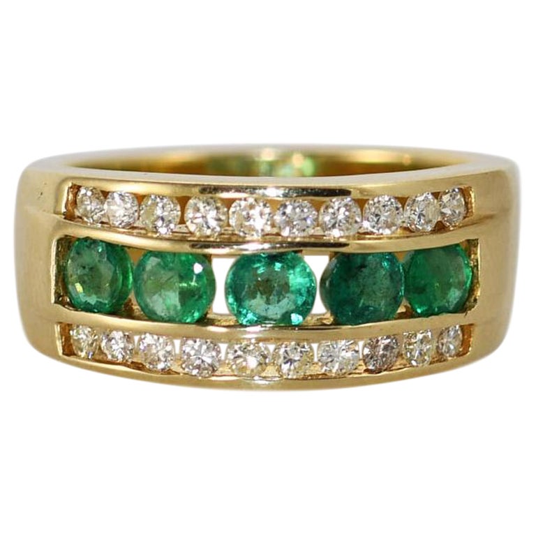 14K Gelbgold Smaragd 
Diamant Ring, 0,50tdw, 6,2 g