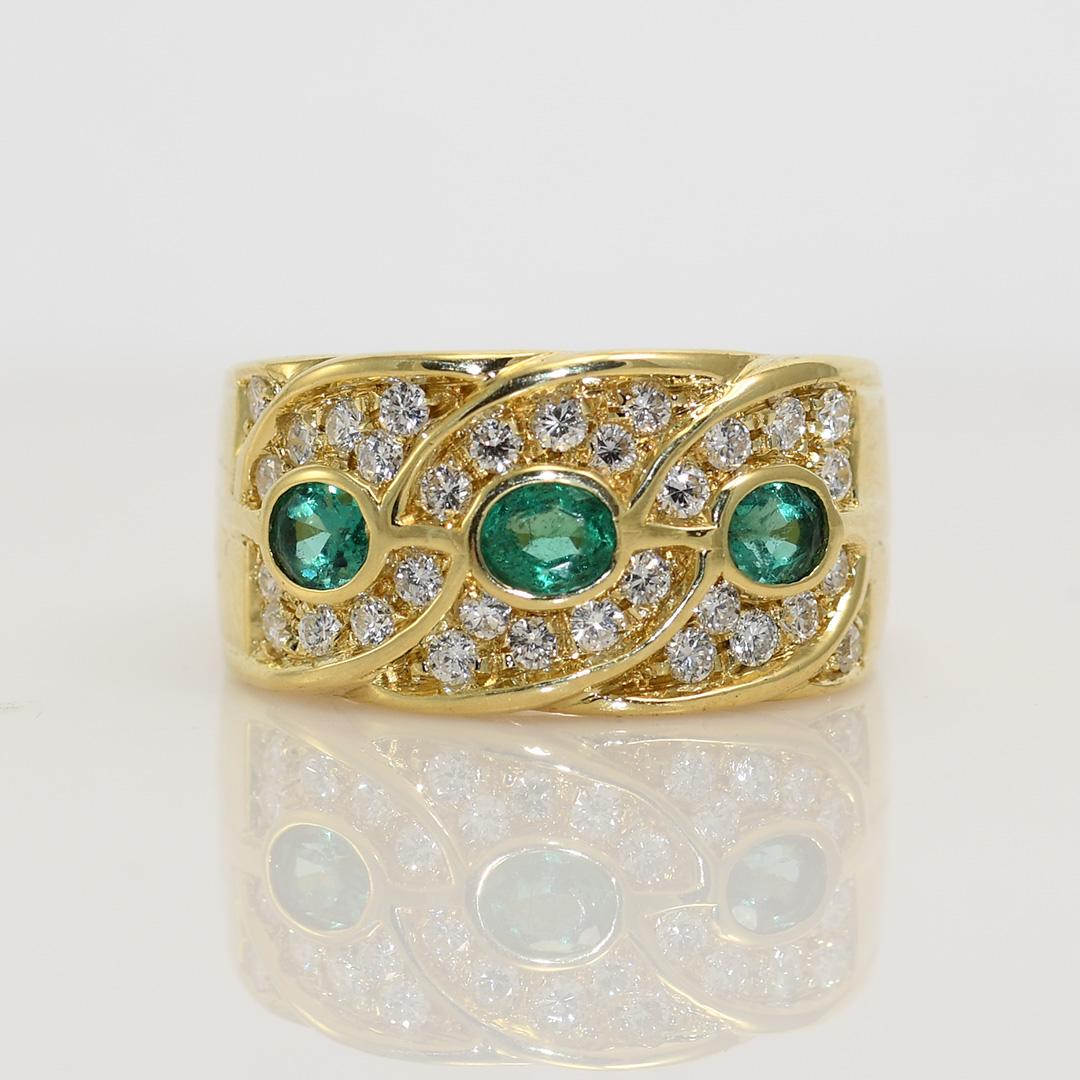 Taille émeraude Bague en or jaune 14K émeraude et diamant .50tdw, 9.6g en vente