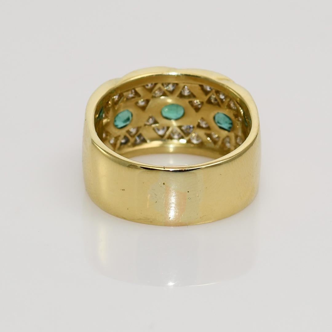 Bague en or jaune 14K émeraude et diamant .50tdw, 9.6g Unisexe en vente