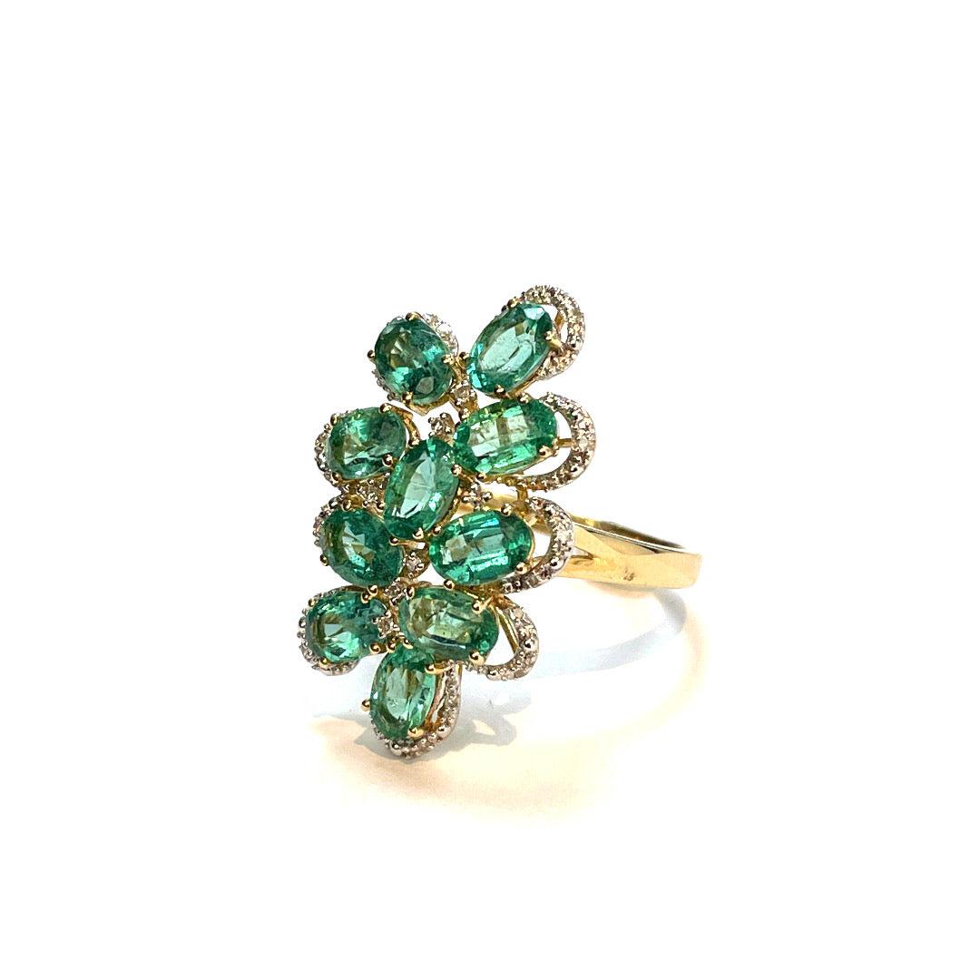 Modern 14k Yellow Gold Emerald Diamond Ring