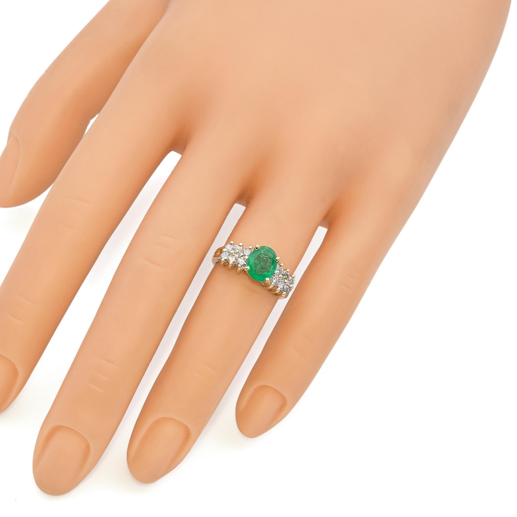 Oval Cut 14k Yellow Gold Emerald Diamond Ring For Sale