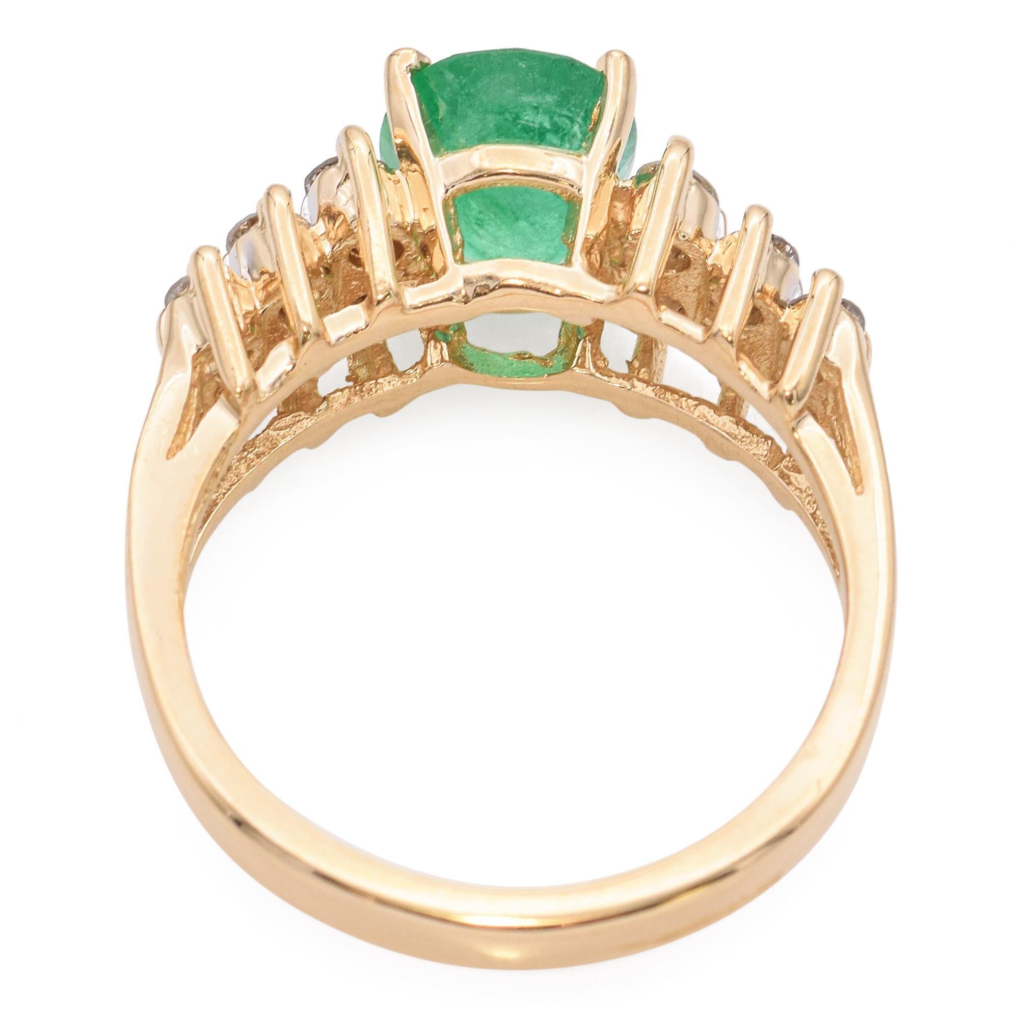 14k Yellow Gold Emerald Diamond Ring For Sale 1