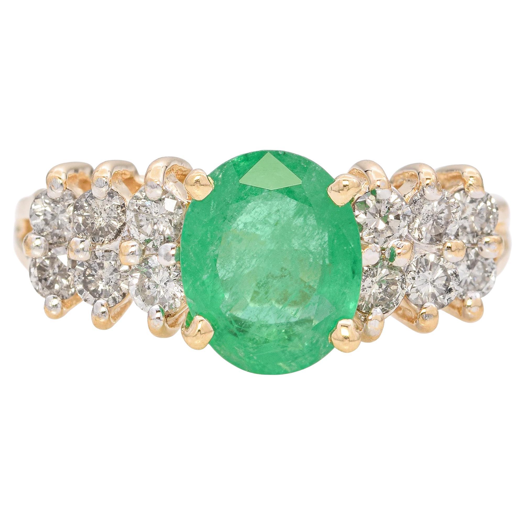 14k Yellow Gold Emerald Diamond Ring