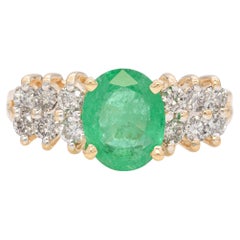 14 Karat Gelbgold Smaragd-Diamant-Ring