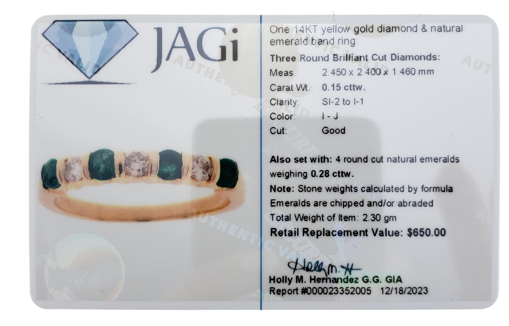 14K Yellow Gold Emerald & Diamond Ring Size 5 #16335 4