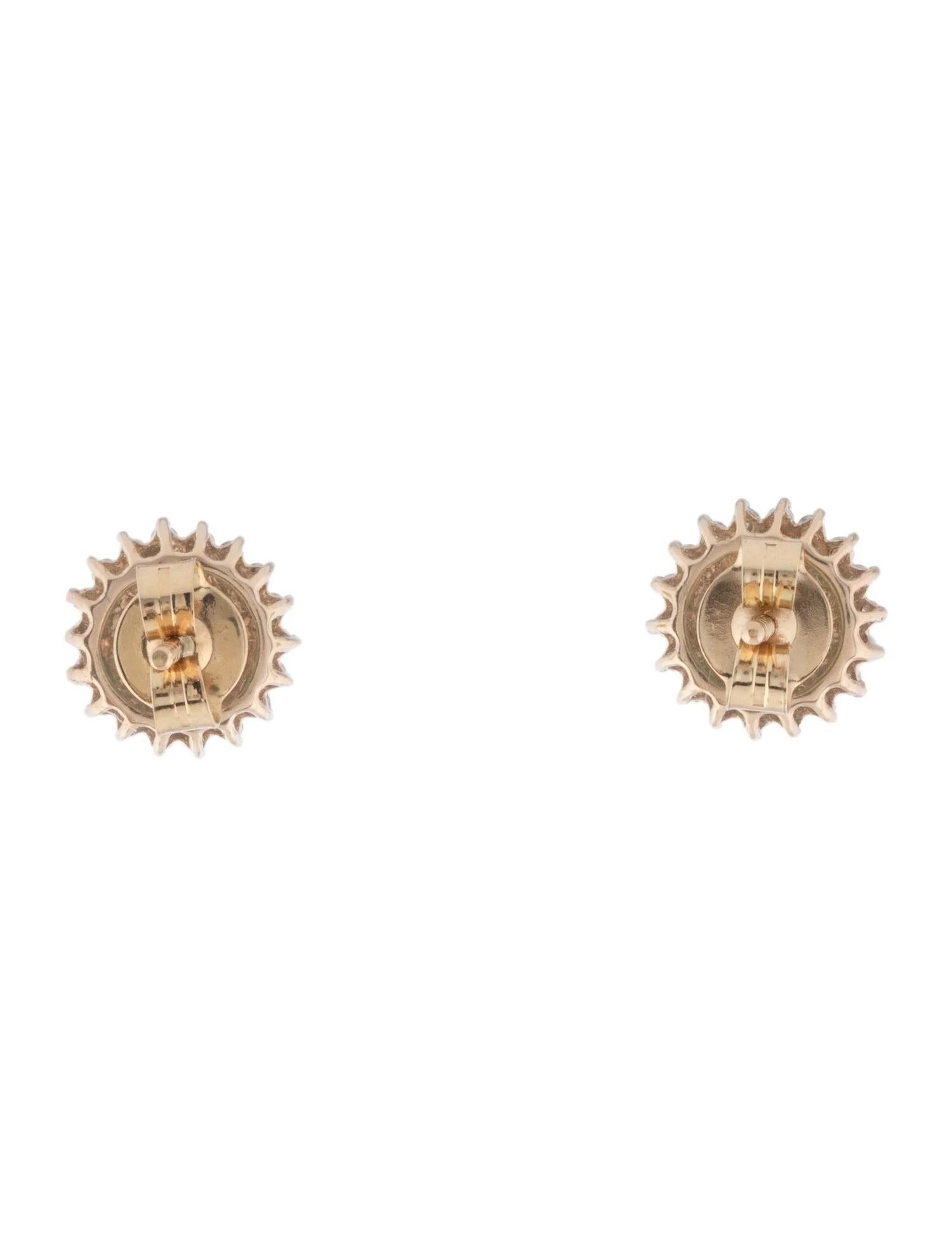 Artist 14K Yellow Gold Emerald & Diamond Stud Earrings, Round Brilliant Emeralds For Sale