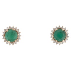 Orecchini con smeraldi e diamanti in oro giallo 14K, smeraldi tondi brillanti